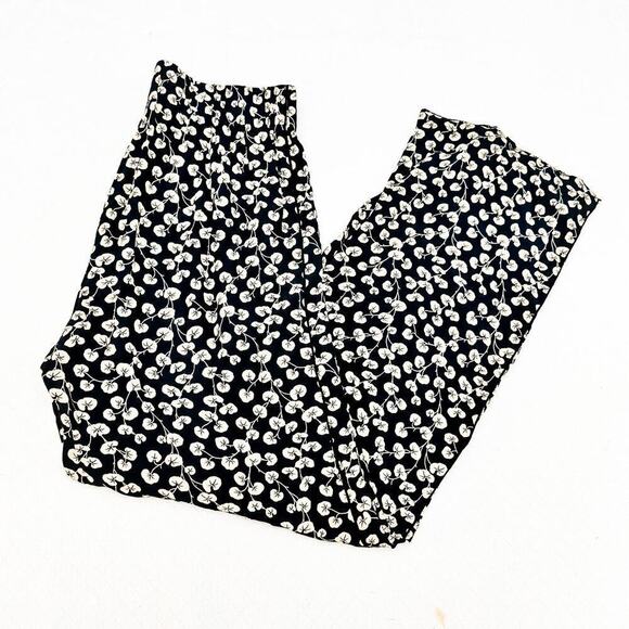 GANNI Printed Flower Straight Leg Slacks Navy Cream Size 34 - Picture 8 of 8